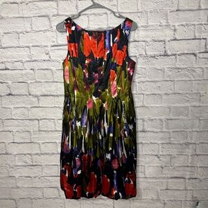 Maggy London Abstract Floral Fit & Flare Midi Dress – Bold Print – Size (12)